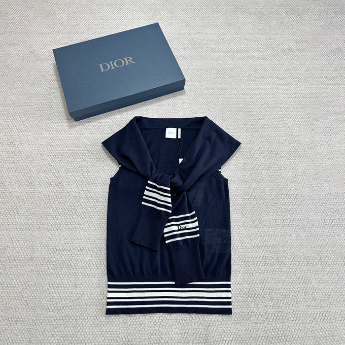 9A+ quality dior striped sleeveless top with scarf detail